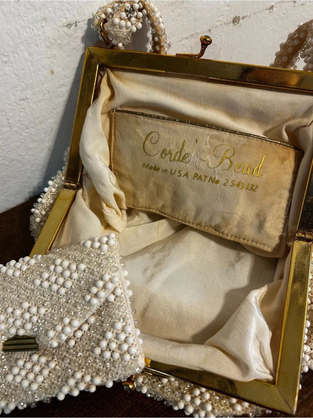 Corde’ Bead Pearl-Embellished pearl Evening Clutch w/coin purse